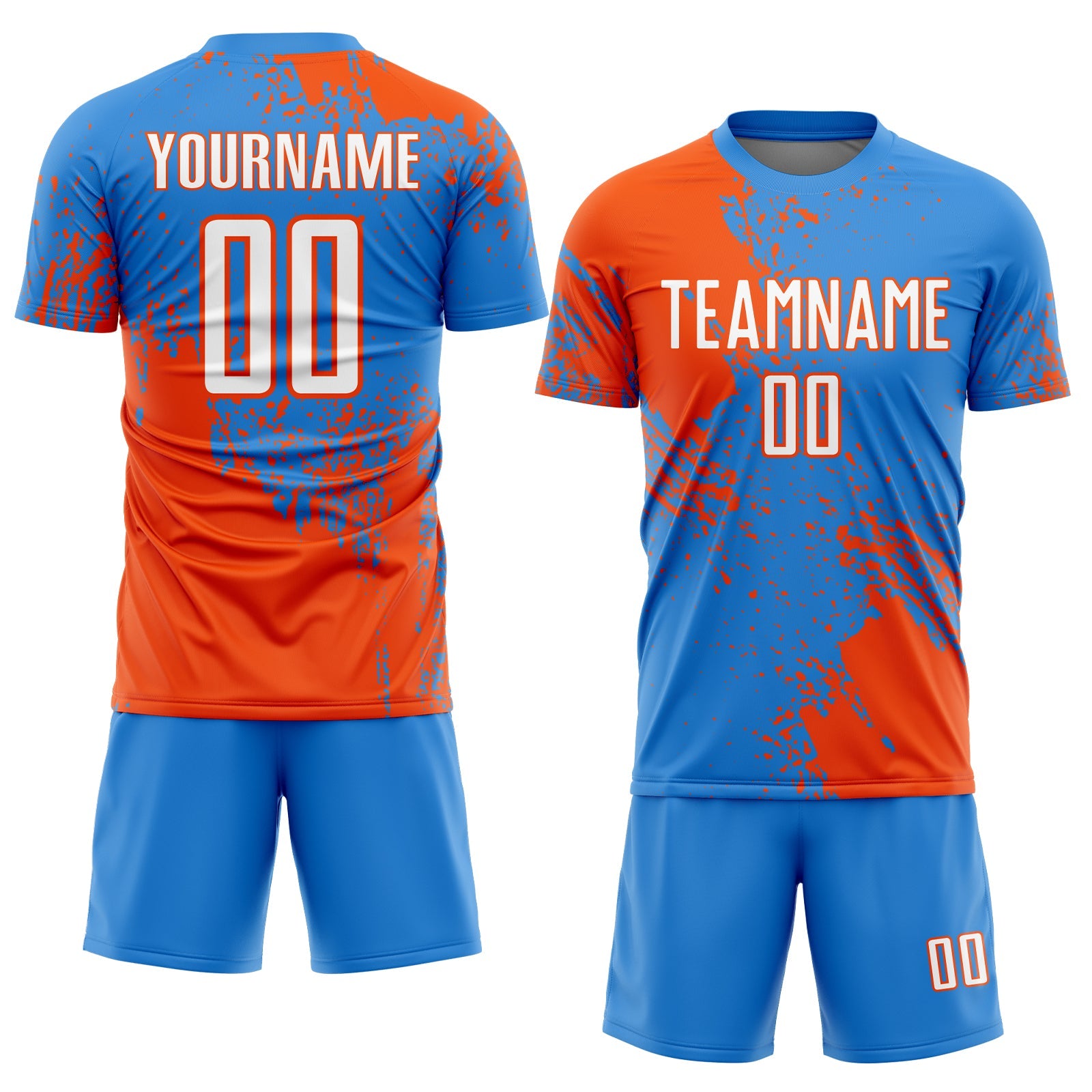 Custom Powder Blue White-Orange Abstract Brush Stroke Sports Sublimation Soccer Uniform Jersey view 2