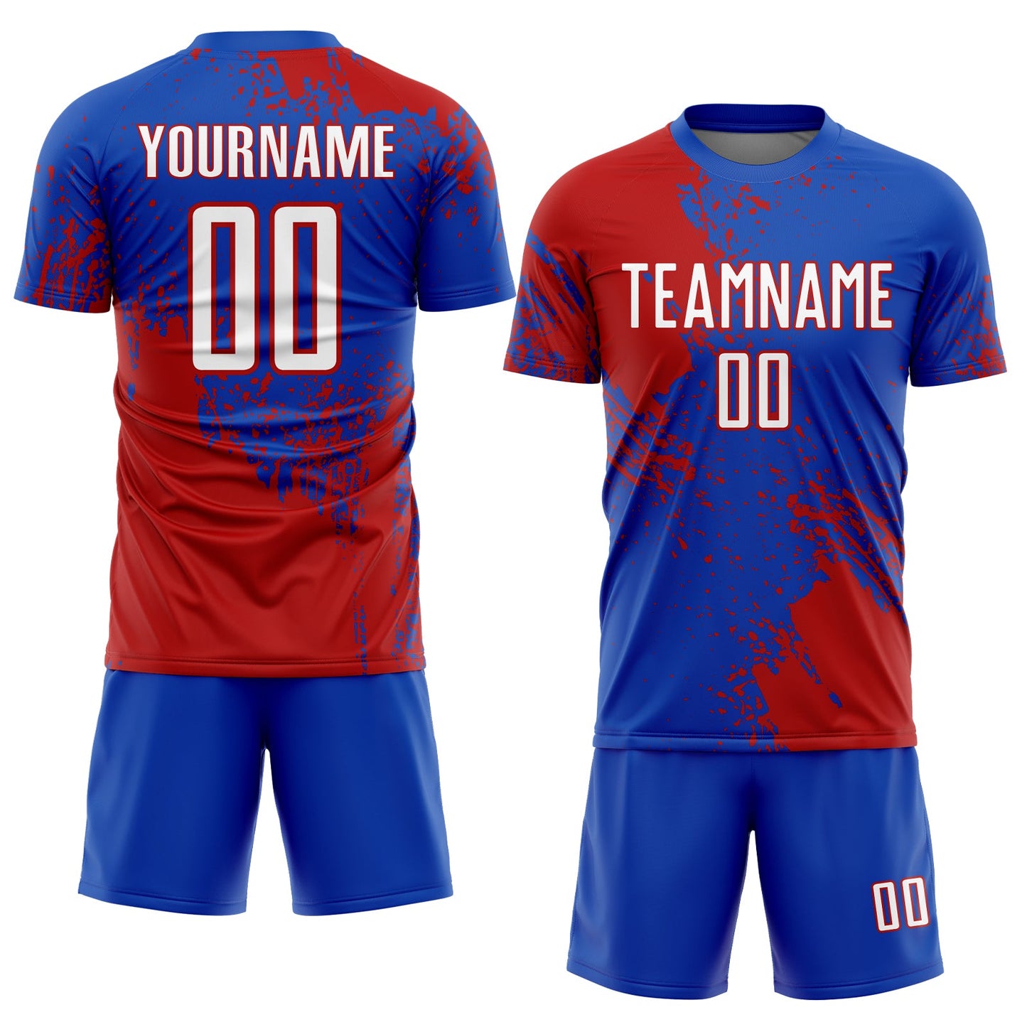 Custom Thunder Blue White-Red Abstract Brush Stroke Sports Sublimation Soccer Uniform Jersey view 2