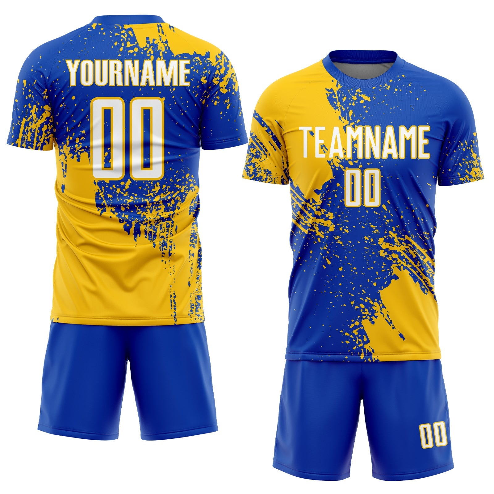Custom Thunder Blue White-Yellow Abstract Brush Stroke Sports Sublimation Soccer Uniform Jersey view 2