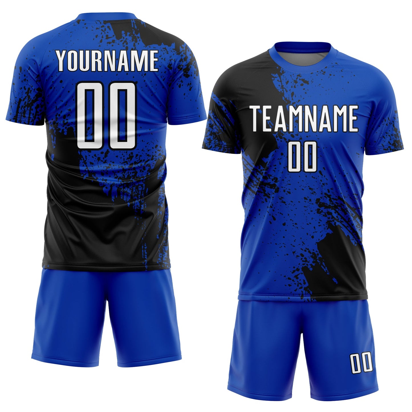 Custom Thunder Blue White-Black Abstract Brush Stroke Sports Sublimation Soccer Uniform Jersey view 2
