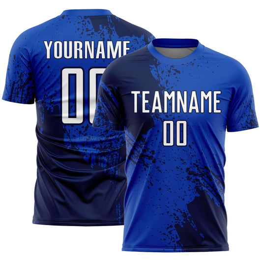 Custom Thunder Blue White-Navy Abstract Brush Stroke Sports Sublimation Soccer Uniform Jersey - Main View