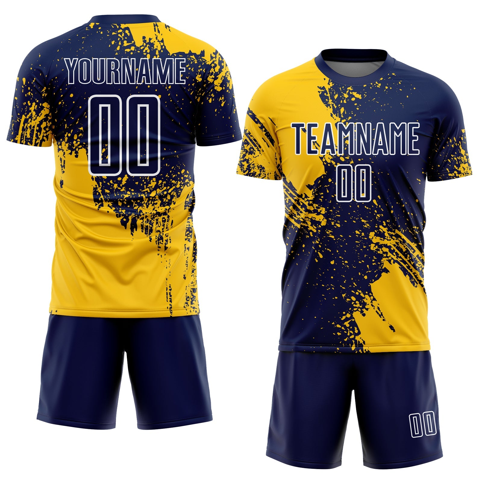 Custom Navy Yellow-White Abstract Brush Stroke Sports Sublimation Soccer Uniform Jersey view 2