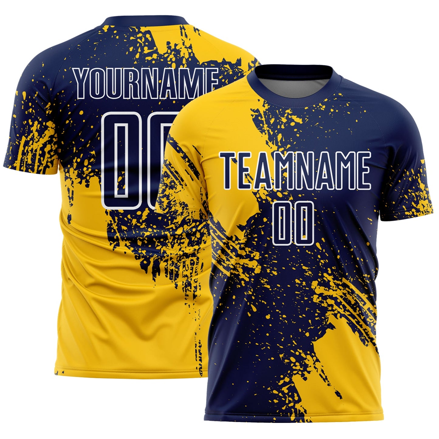 Custom Navy Yellow-White Abstract Brush Stroke Sports Sublimation Soccer Uniform Jersey - Main View