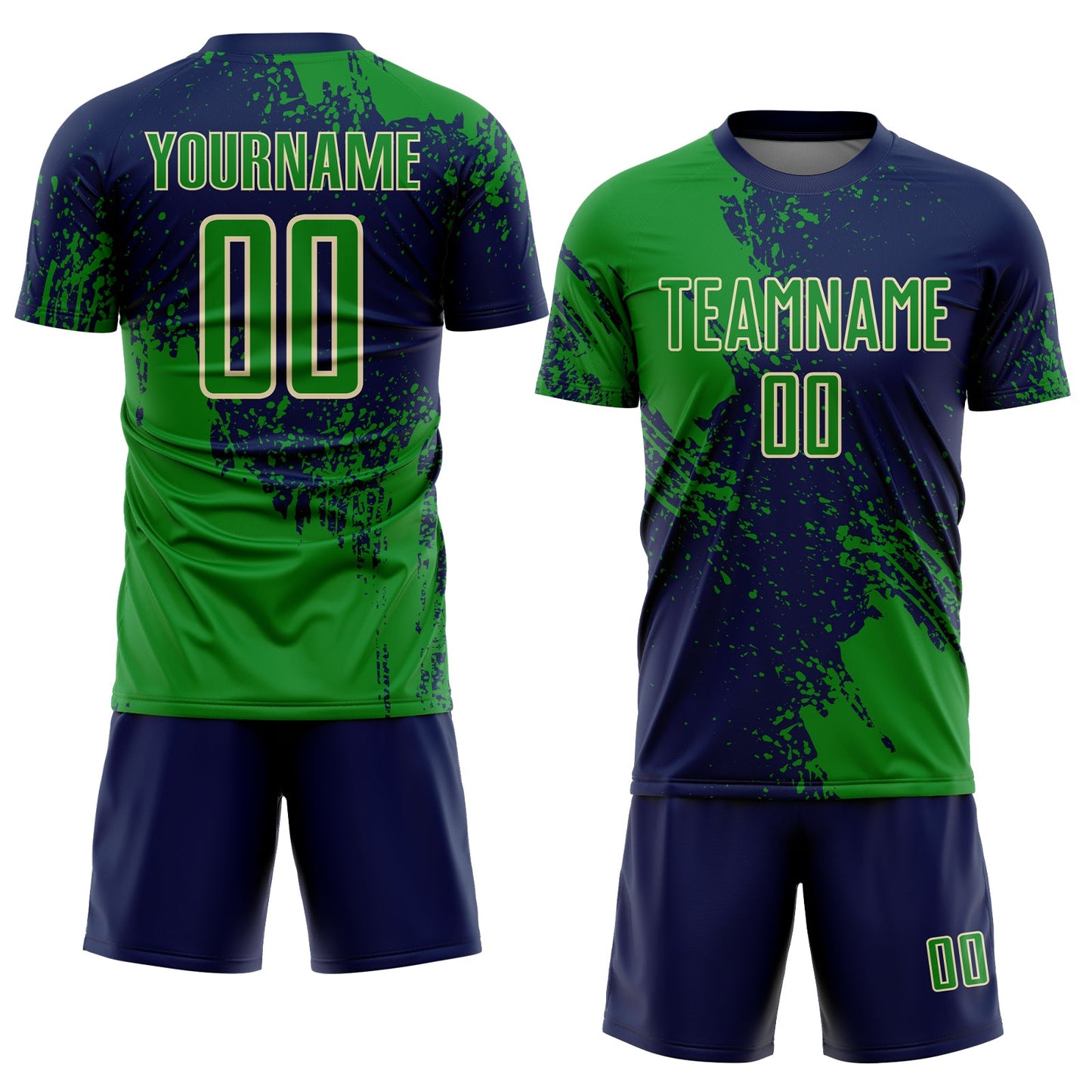 Custom Navy Grass Green-Cream Abstract Brush Stroke Sports Sublimation Soccer Uniform Jersey view 2