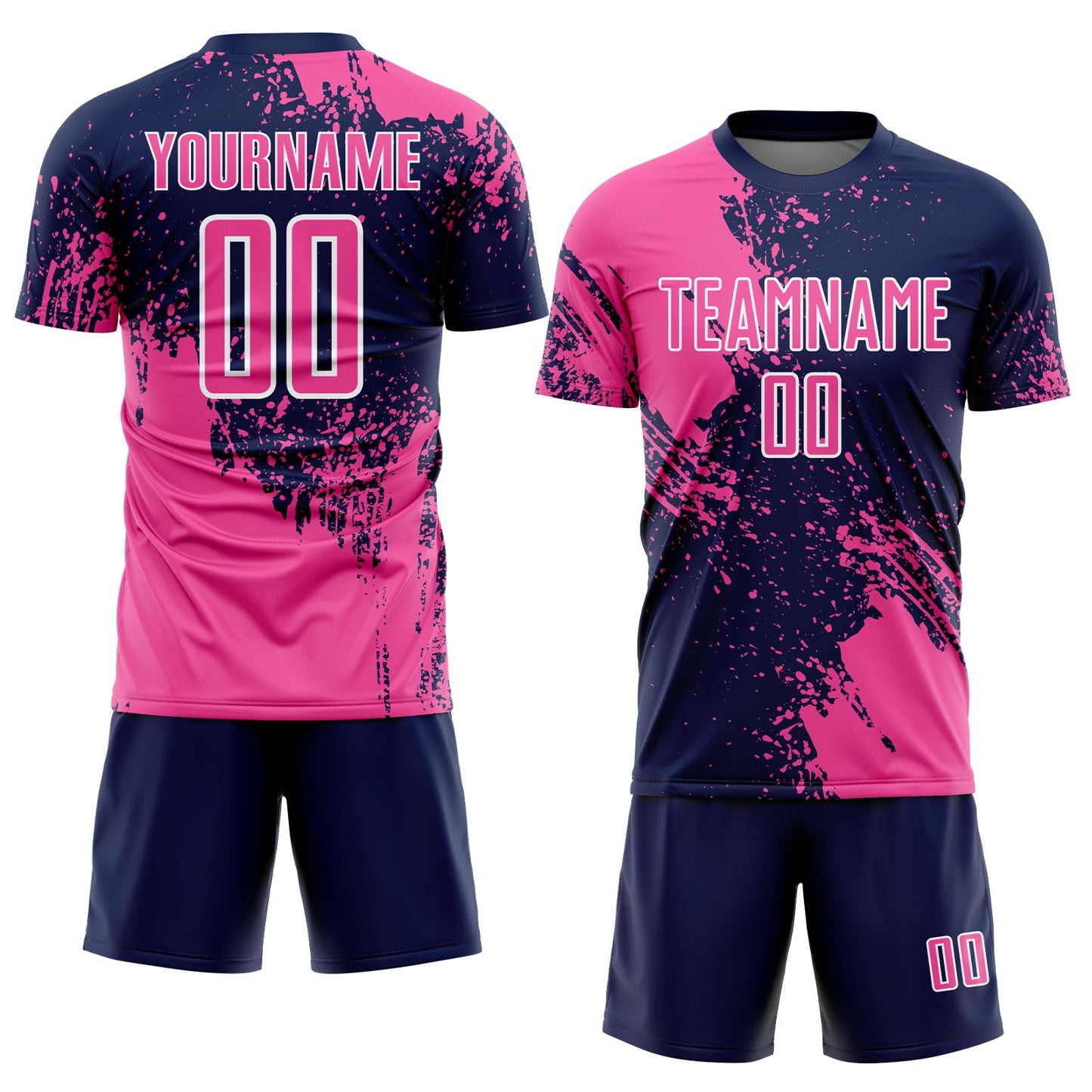 Custom Navy Pink-White Abstract Brush Stroke Sports Sublimation Soccer Uniform Jersey view 2