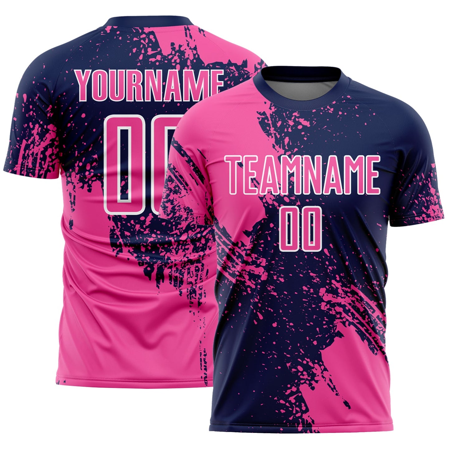 Custom Navy Pink-White Abstract Brush Stroke Sports Sublimation Soccer Uniform Jersey - Main View