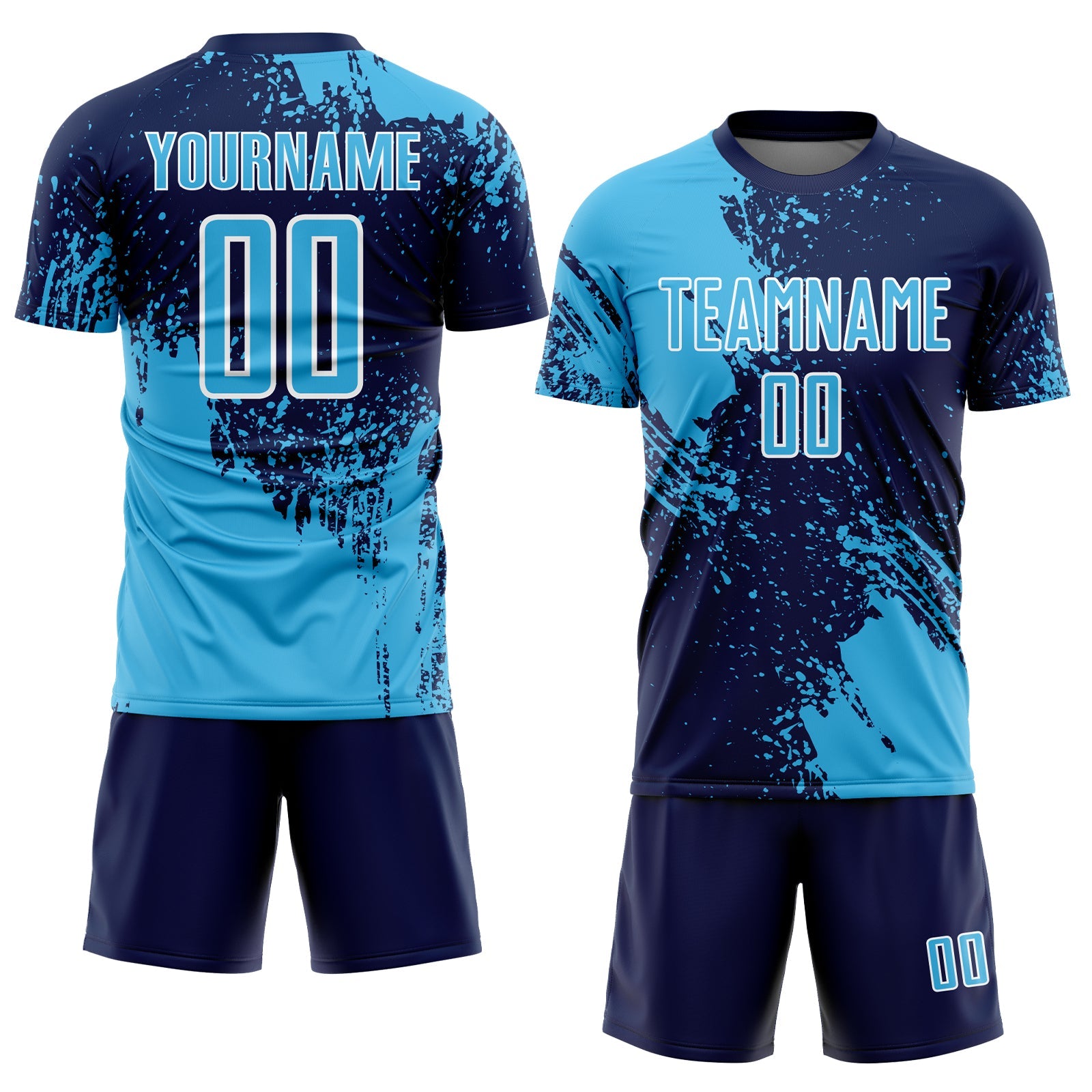 Custom Navy Sky Blue-White Abstract Brush Stroke Sports Sublimation Soccer Uniform Jersey view 2