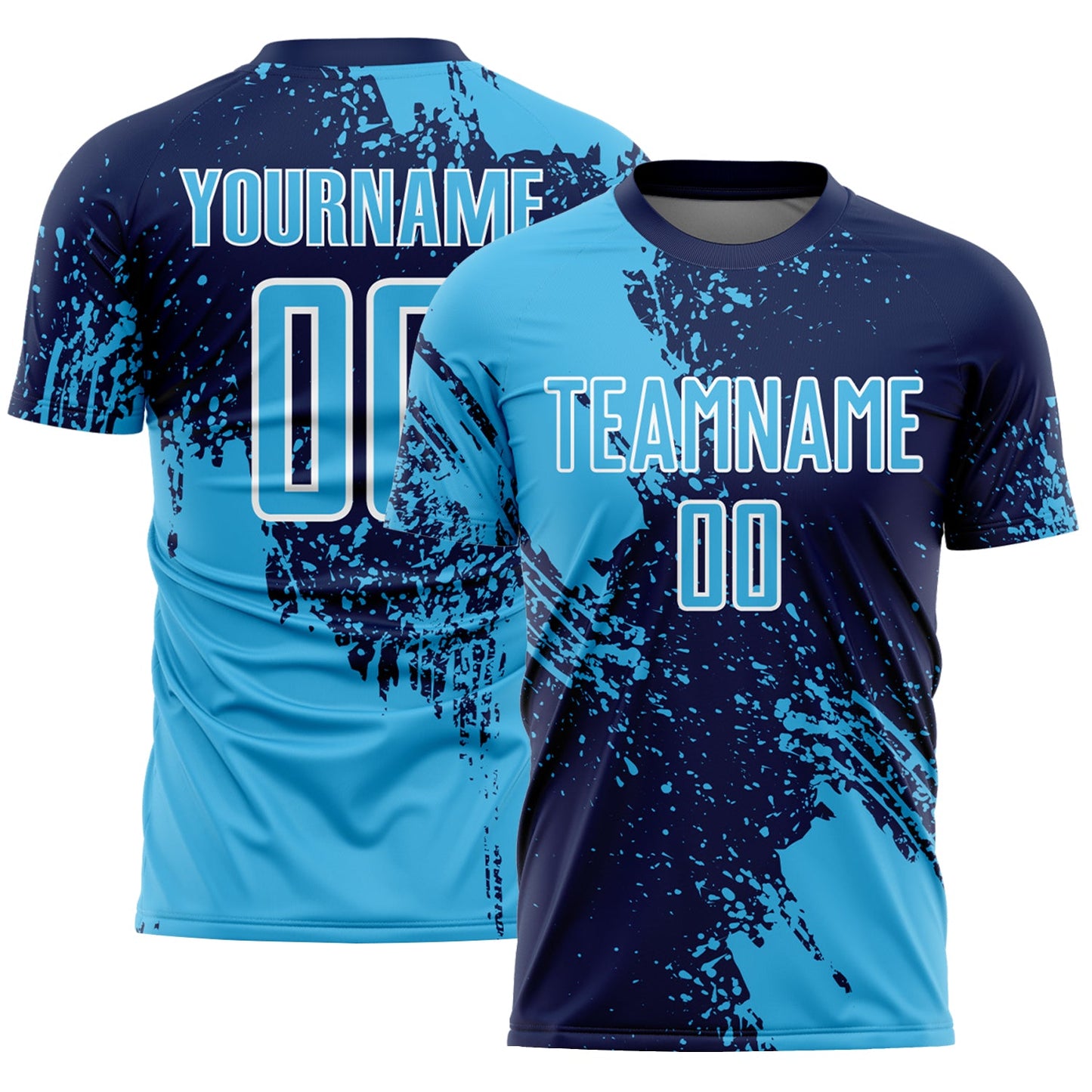Custom Navy Sky Blue-White Abstract Brush Stroke Sports Sublimation Soccer Uniform Jersey - Main View