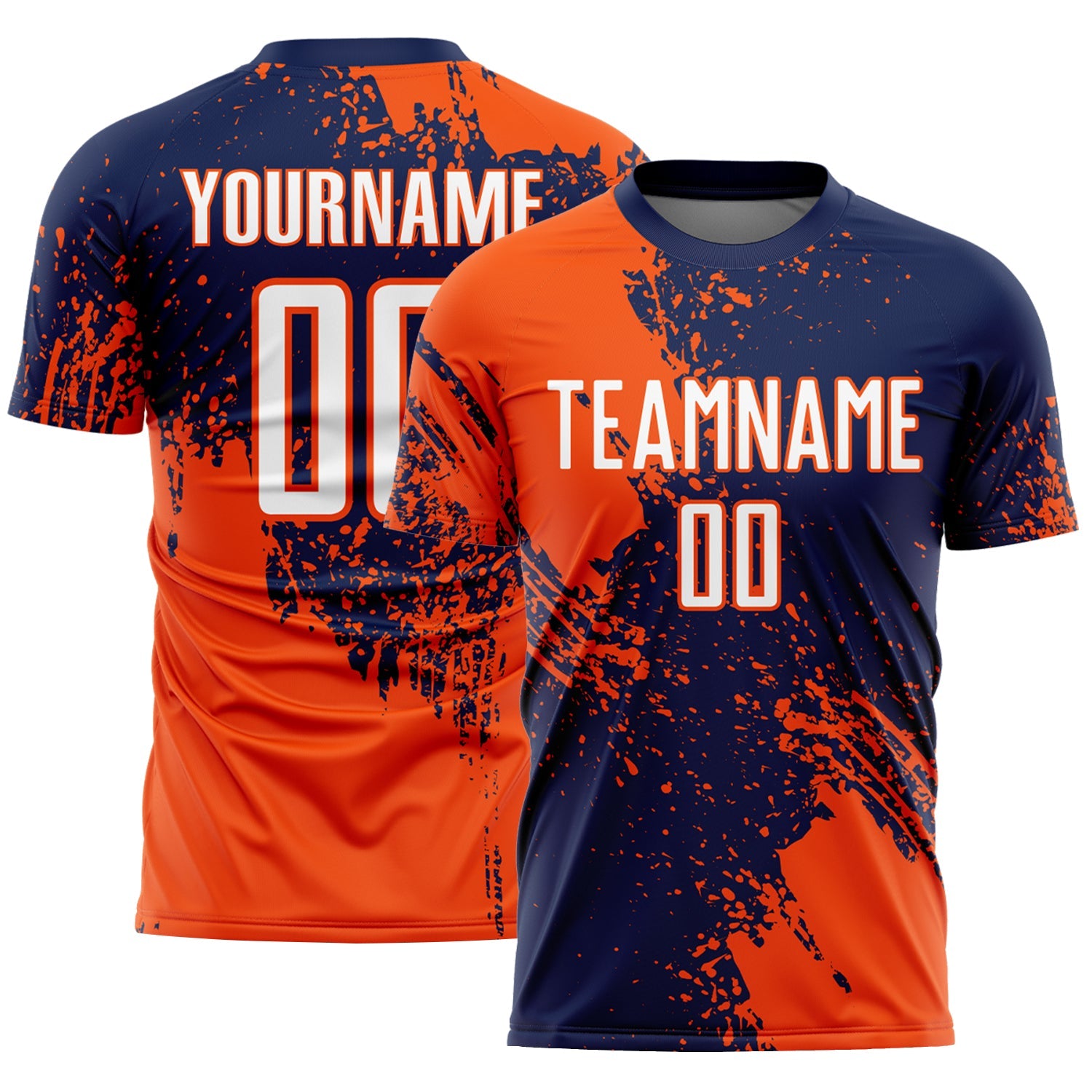 Custom Navy White-Orange Abstract Brush Stroke Sports Sublimation Soccer Uniform Jersey - Main View