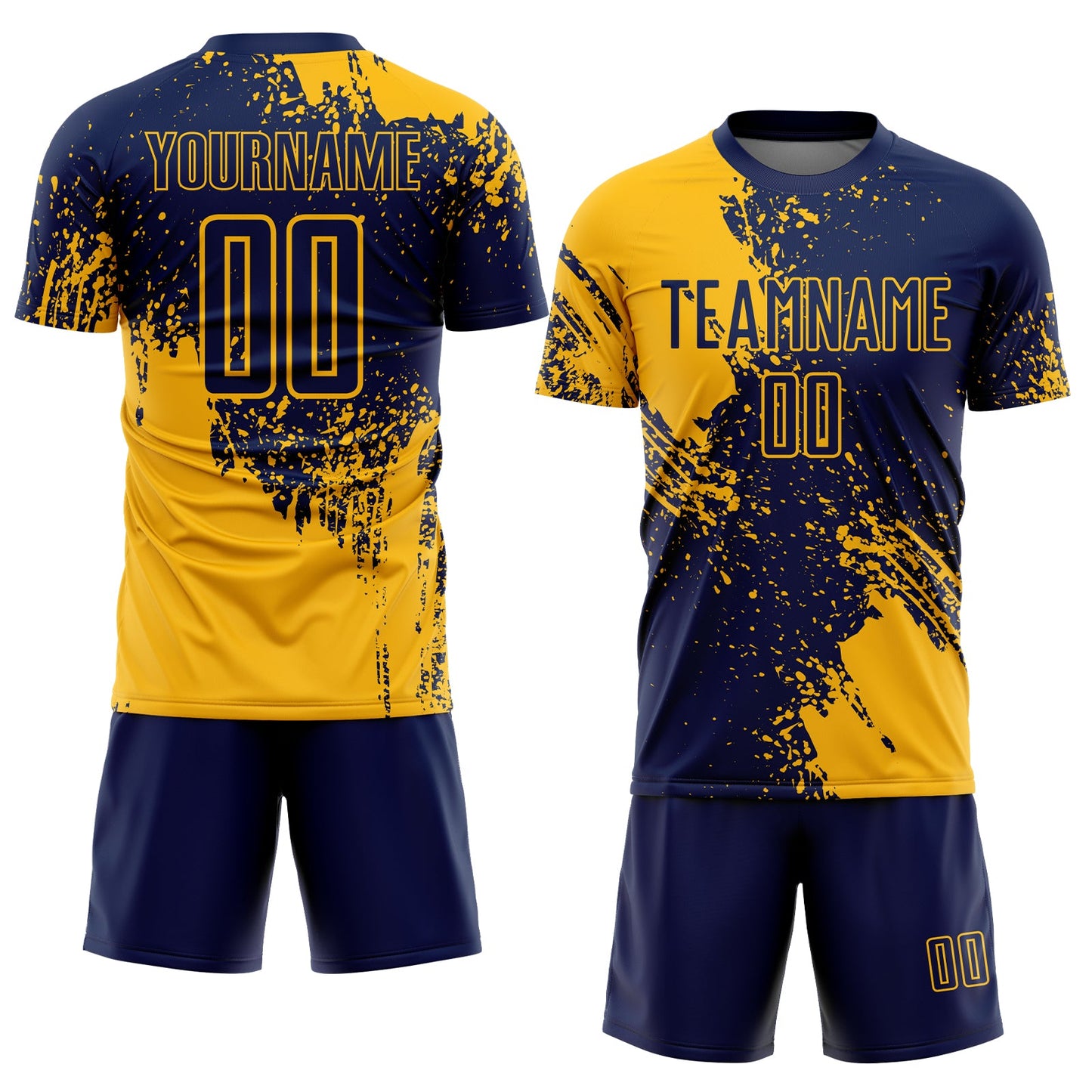 Custom Navy Gold Abstract Brush Stroke Sports Sublimation Soccer Uniform Jersey view 2
