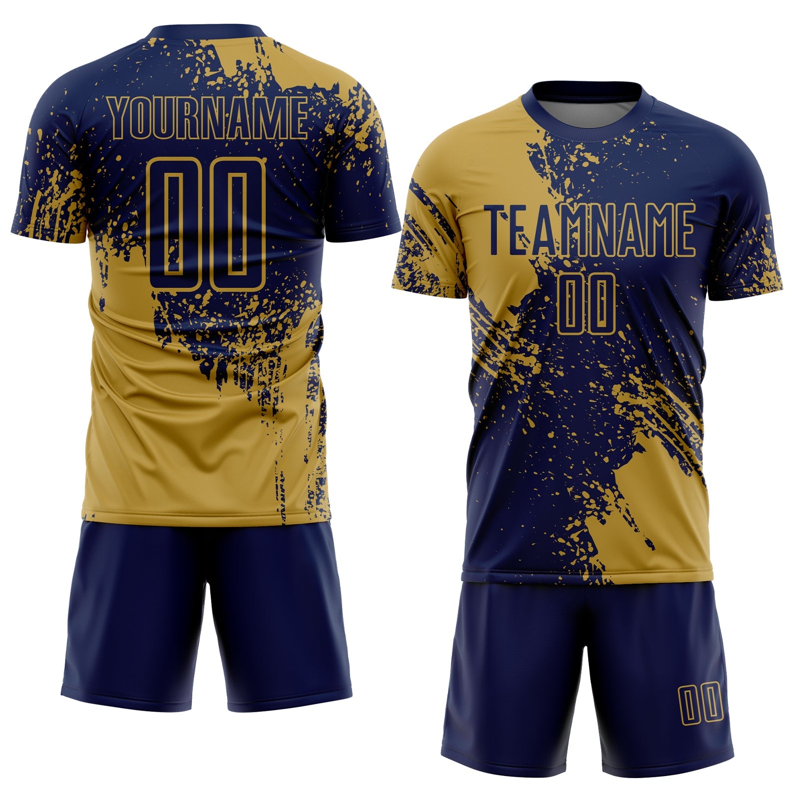 Custom Navy Old Gold Abstract Brush Stroke Sports Sublimation Soccer Uniform Jersey view 2