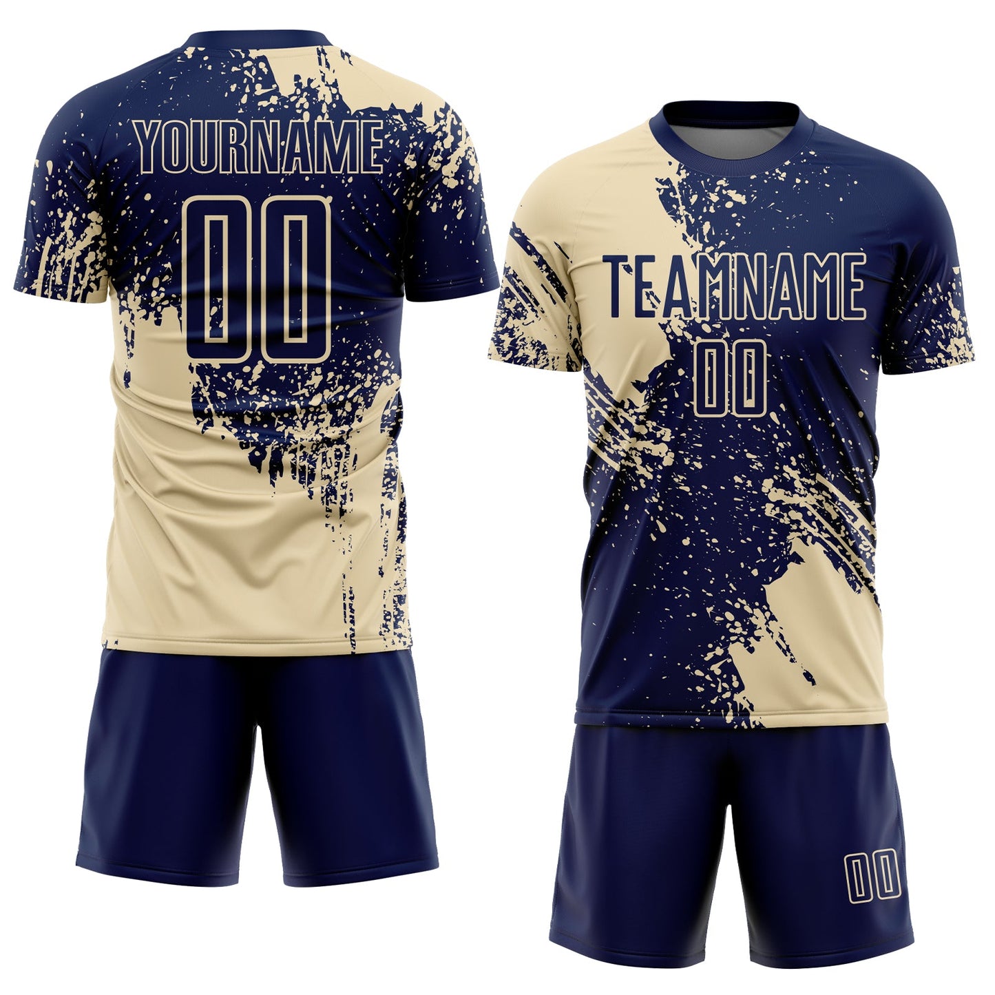 Custom Navy Cream Abstract Brush Stroke Sports Sublimation Soccer Uniform Jersey view 2