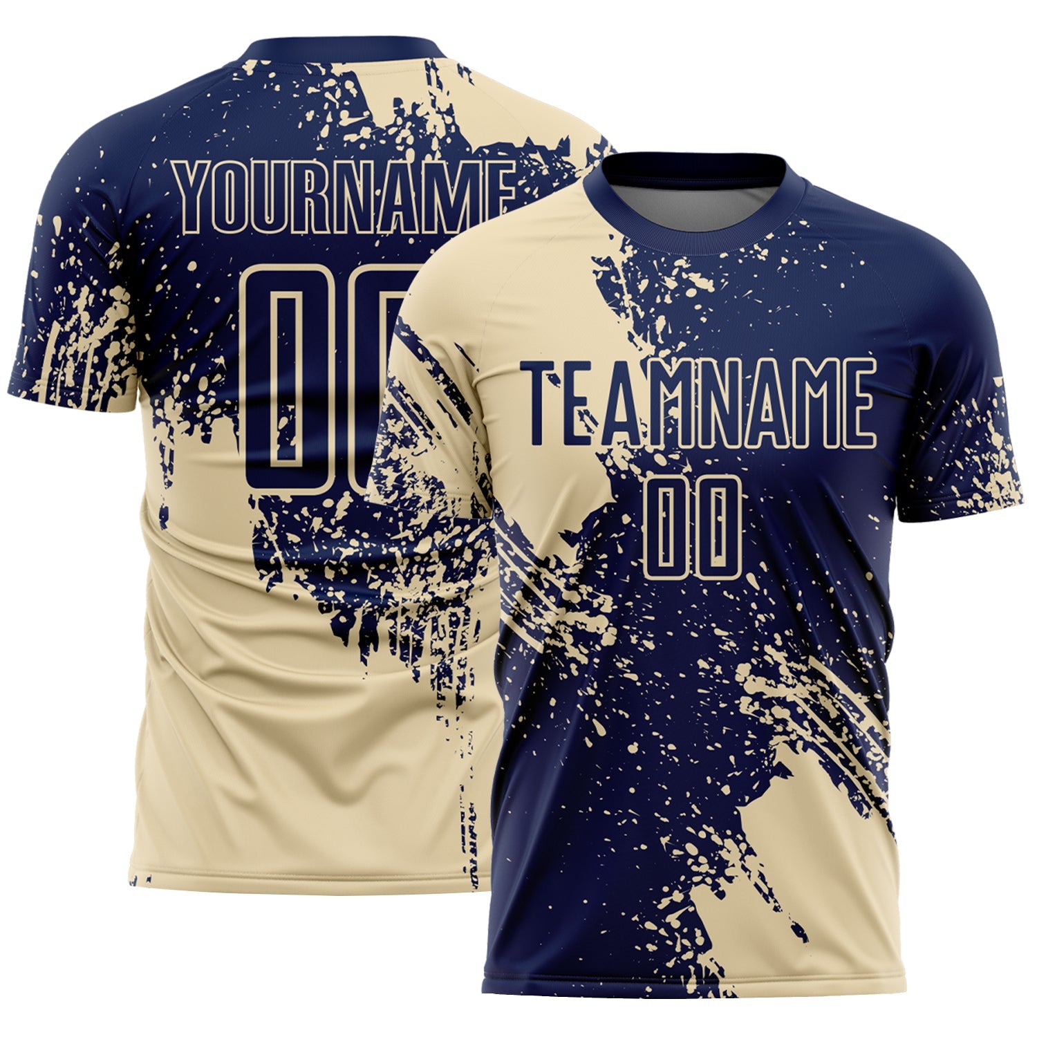 Custom Navy Cream Abstract Brush Stroke Sports Sublimation Soccer Uniform Jersey - Main View
