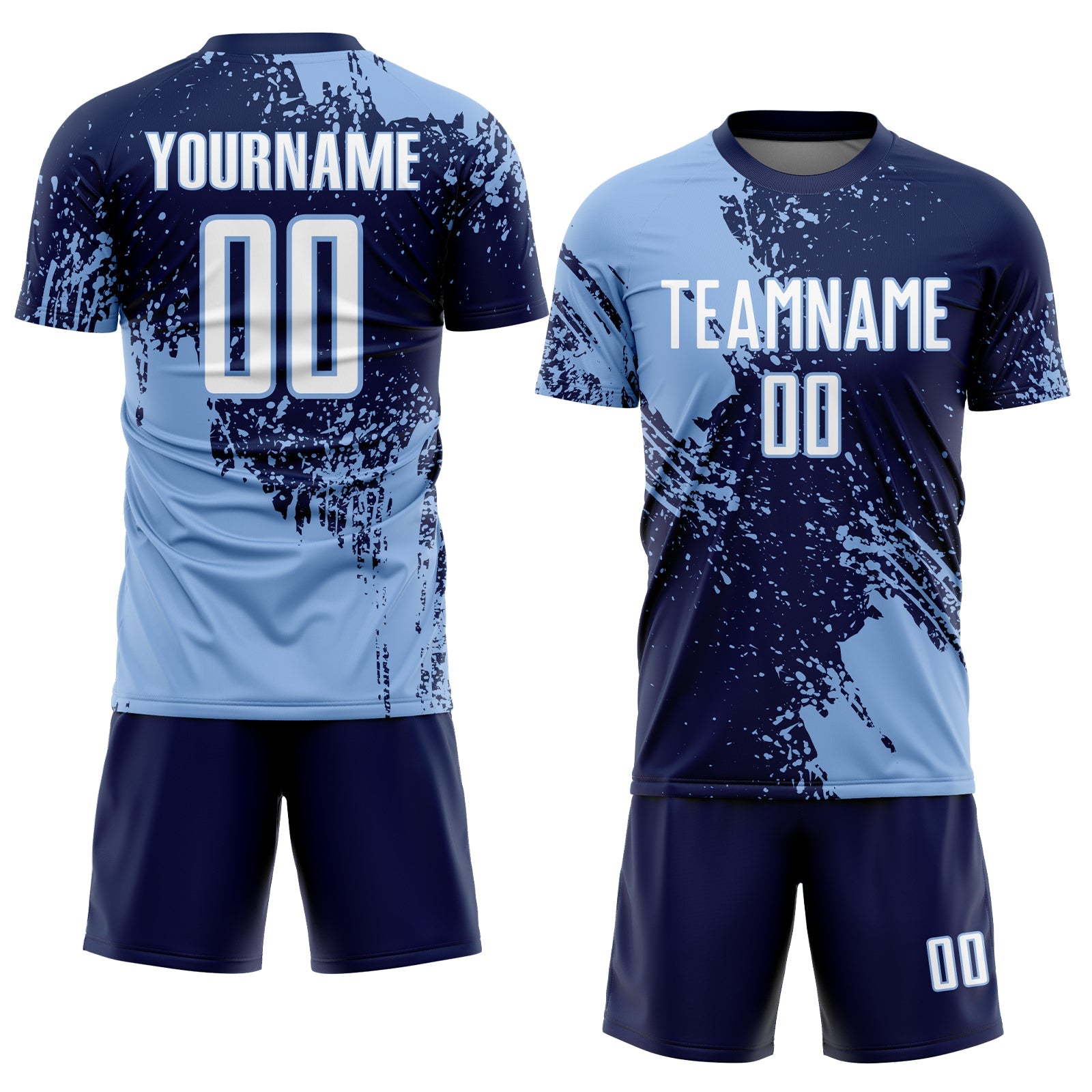 Custom Navy White-Light Blue Abstract Brush Stroke Sports Sublimation Soccer Uniform Jersey view 2