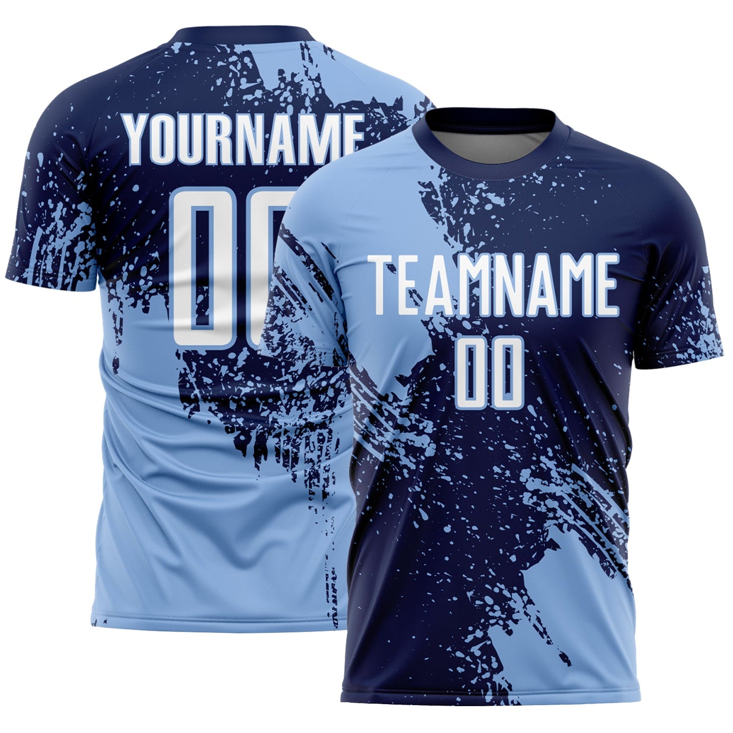 Custom Navy White-Light Blue Abstract Brush Stroke Sports Sublimation Soccer Uniform Jersey - Main View