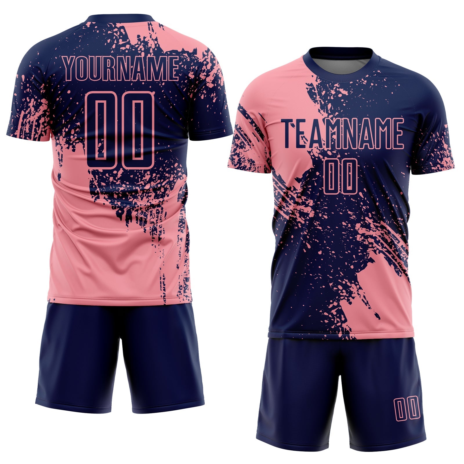 Custom Navy Medium Pink Abstract Brush Stroke Sports Sublimation Soccer Uniform Jersey view 2
