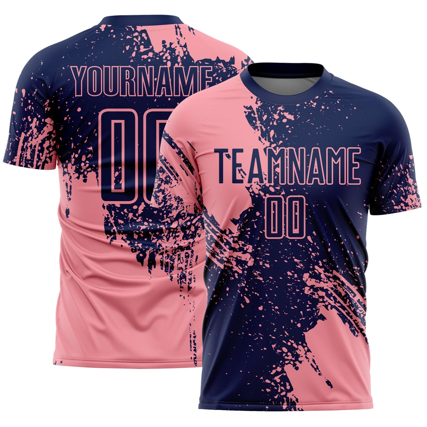 Custom Navy Medium Pink Abstract Brush Stroke Sports Sublimation Soccer Uniform Jersey - Main View