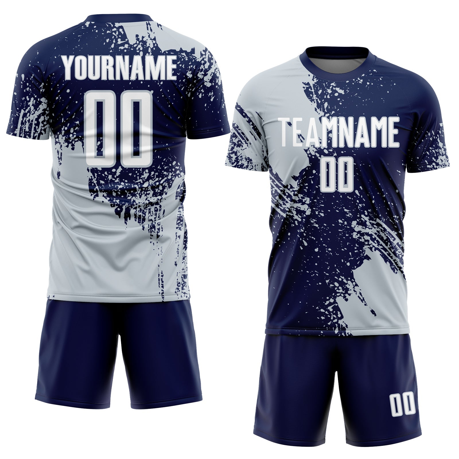 Custom Navy White-Silver Abstract Brush Stroke Sports Sublimation Soccer Uniform Jersey view 2