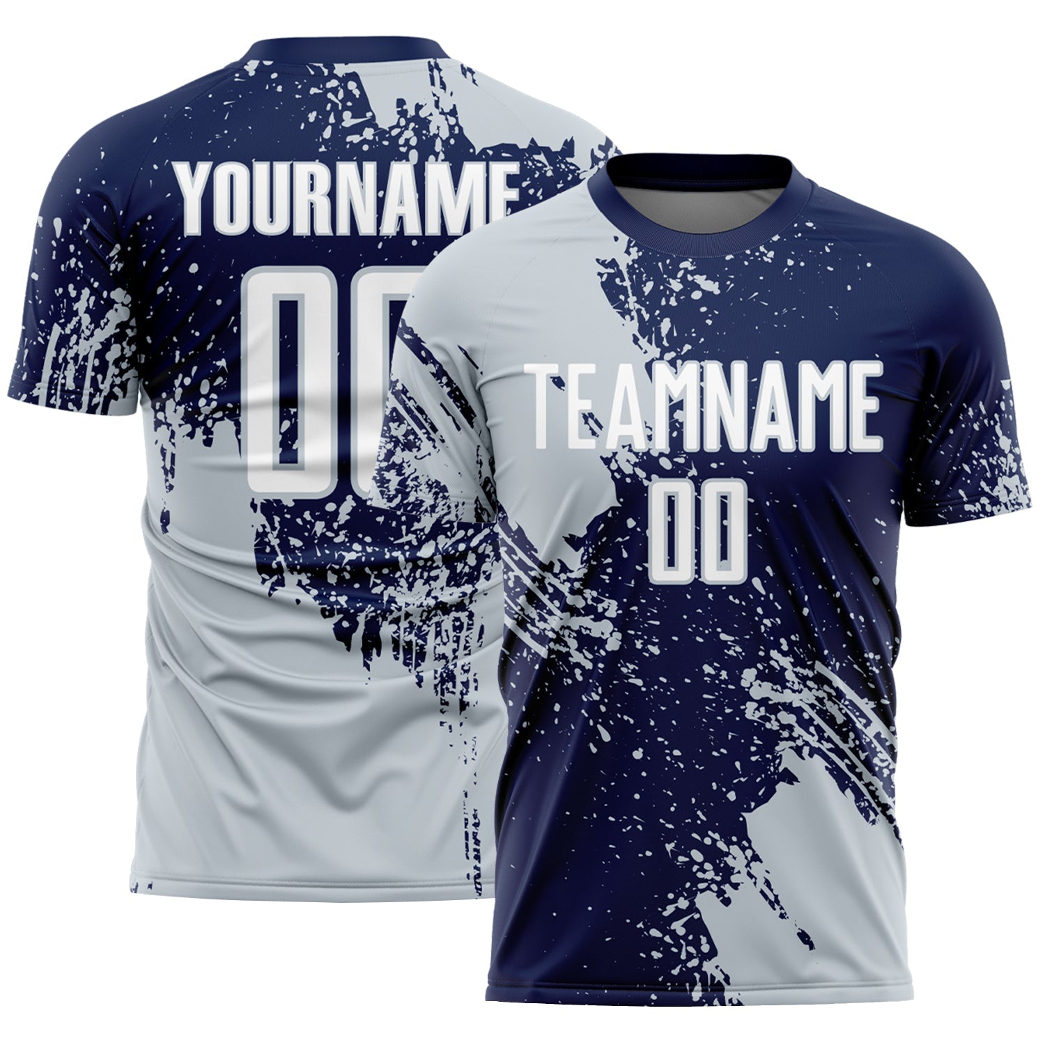 Custom Navy White-Silver Abstract Brush Stroke Sports Sublimation Soccer Uniform Jersey - Main View