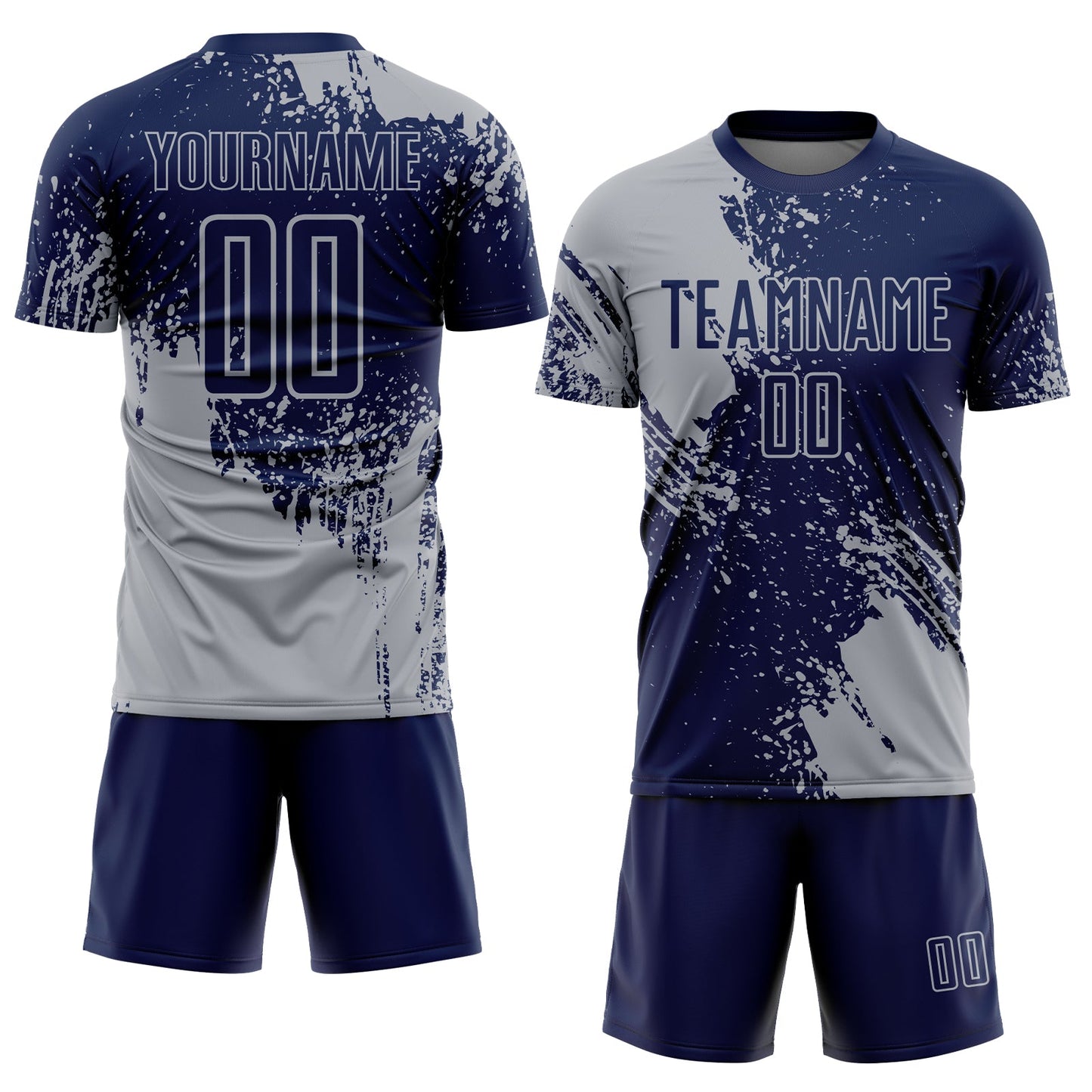 Custom Navy Gray Abstract Brush Stroke Sports Sublimation Soccer Uniform Jersey view 2