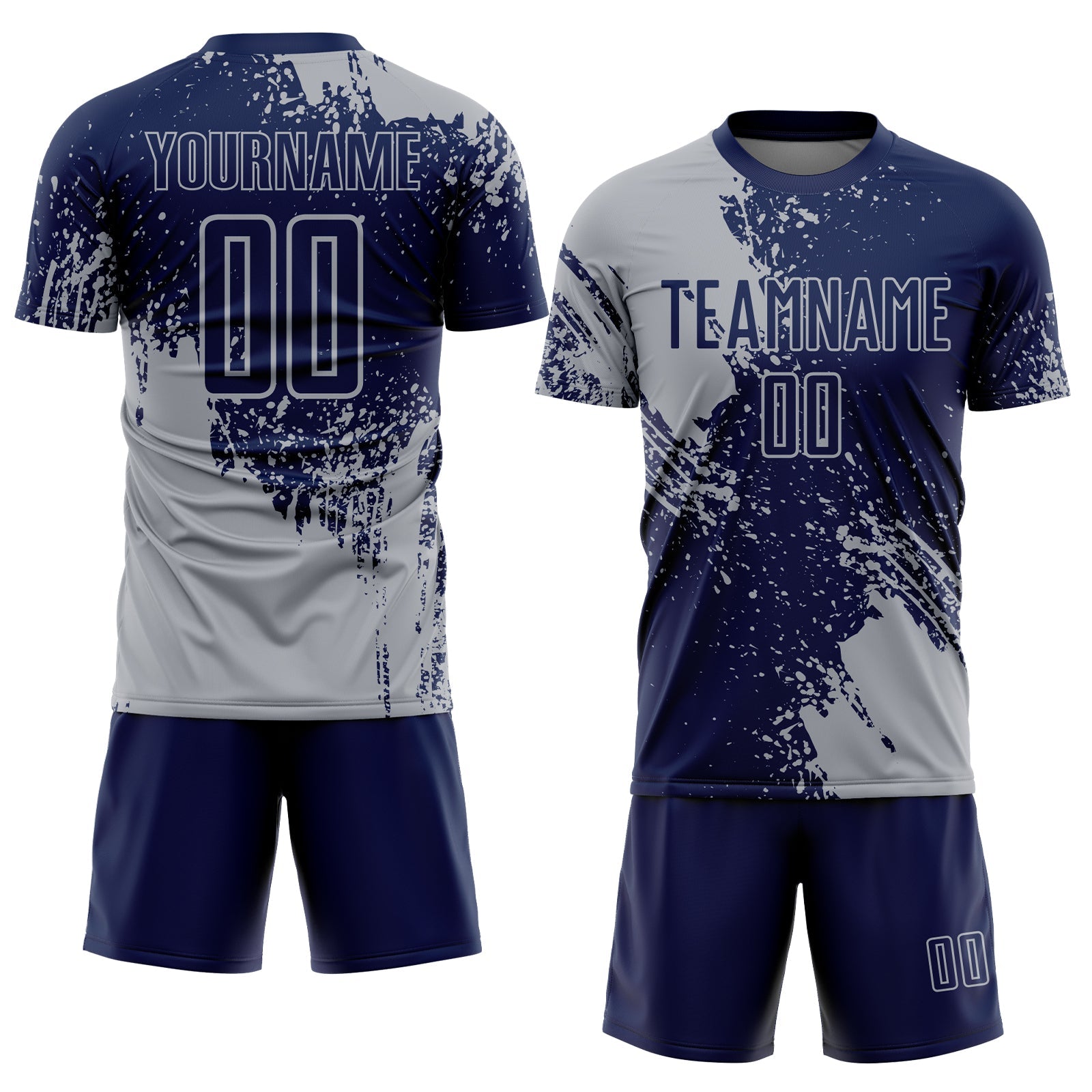 Custom Navy Gray Abstract Brush Stroke Sports Sublimation Soccer Uniform Jersey view 2
