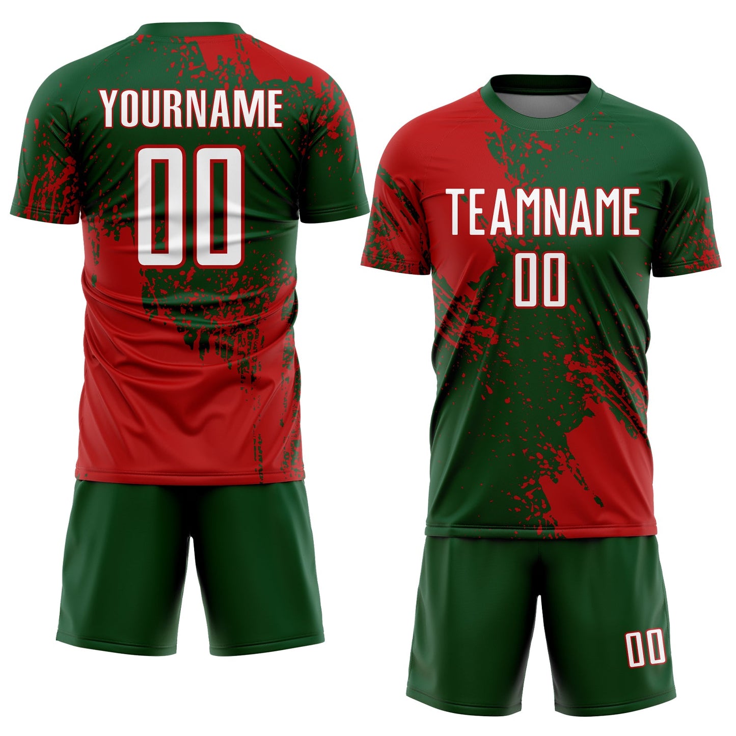 Custom Green White-Red Abstract Brush Stroke Sports Sublimation Soccer Uniform Jersey view 2