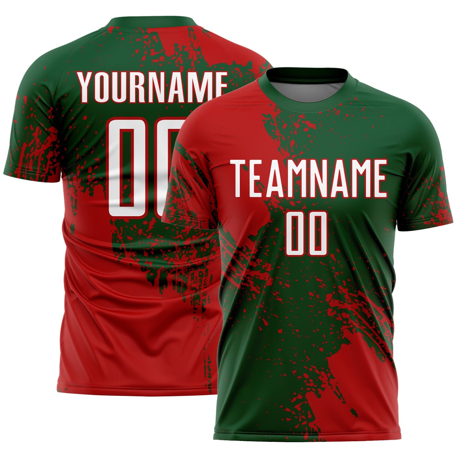 Custom Green White-Red Abstract Brush Stroke Sports Sublimation Soccer Uniform Jersey - Main View