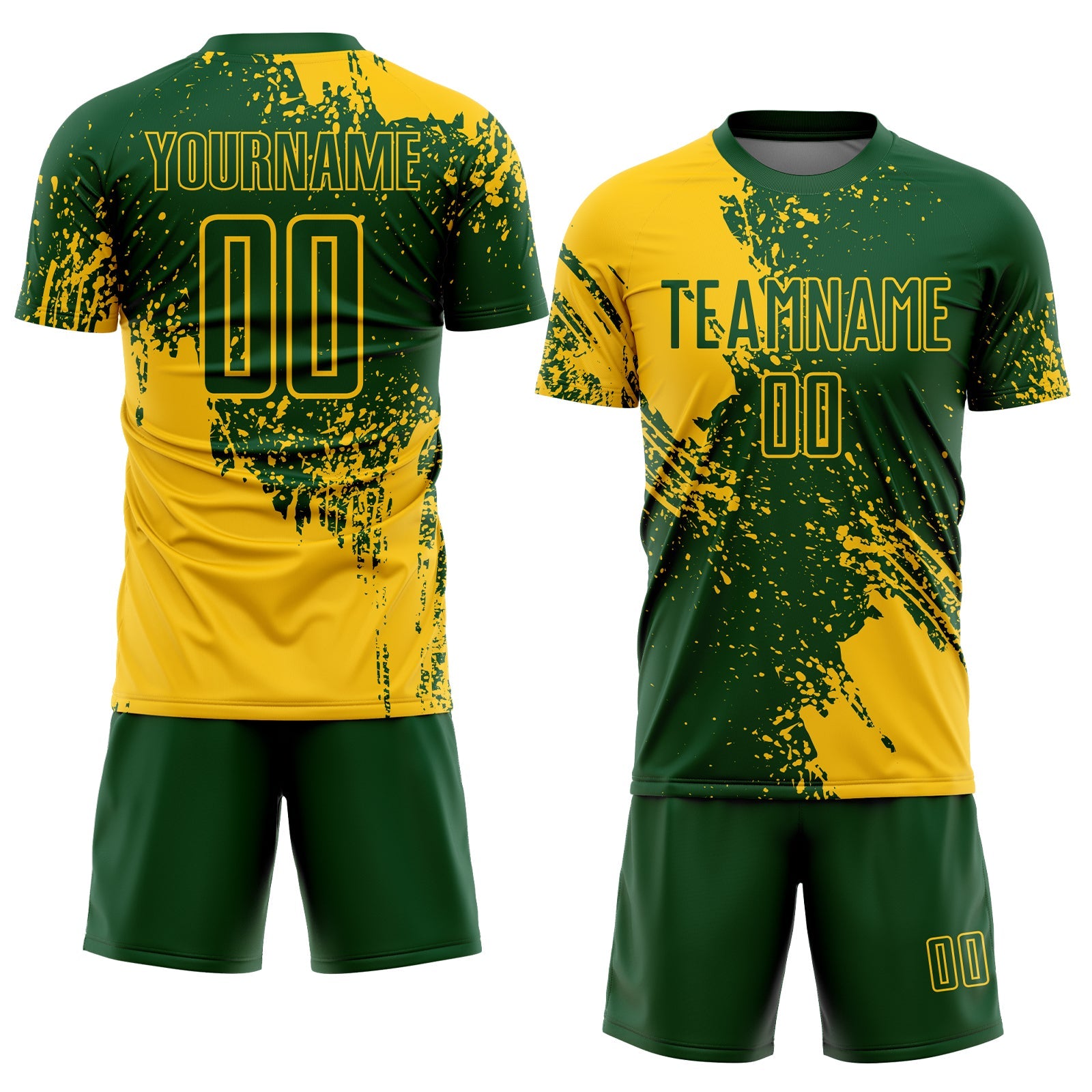 Custom Green Yellow Abstract Brush Stroke Sports Sublimation Soccer Uniform Jersey view 2