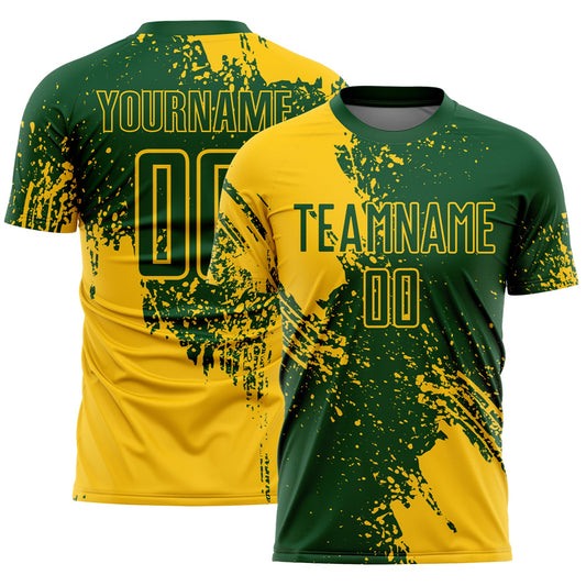Custom Green Yellow Abstract Brush Stroke Sports Sublimation Soccer Uniform Jersey - Main View