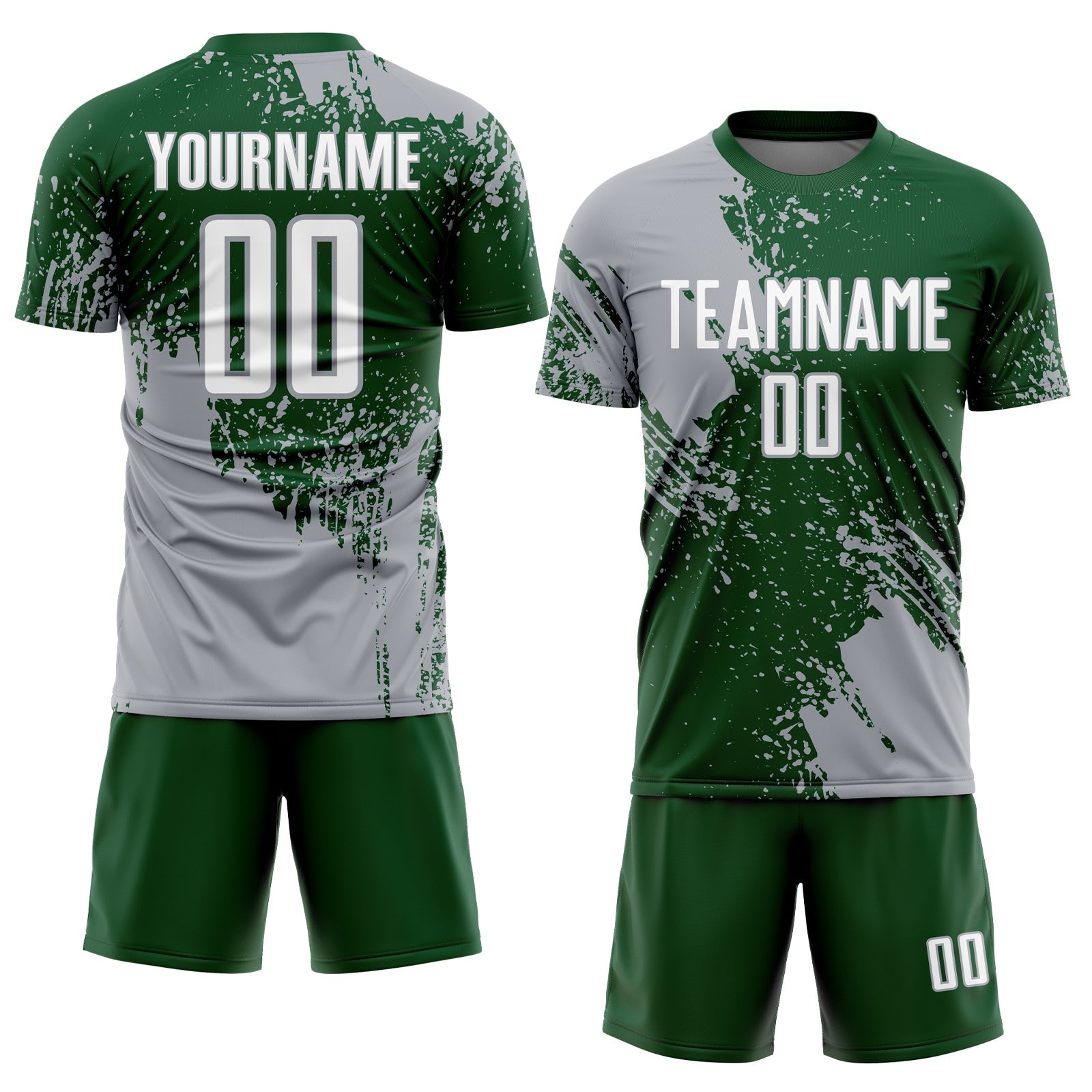 Custom Green White-Gray Abstract Brush Stroke Sports Sublimation Soccer Uniform Jersey view 2