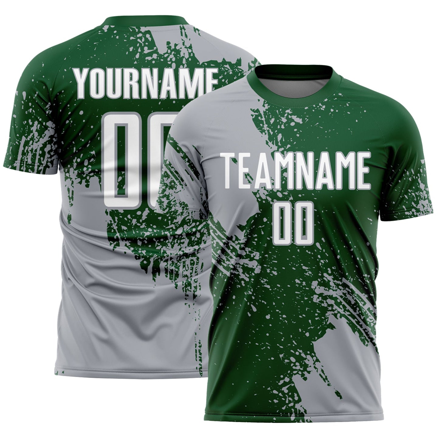 Custom Green White-Gray Abstract Brush Stroke Sports Sublimation Soccer Uniform Jersey - Main View