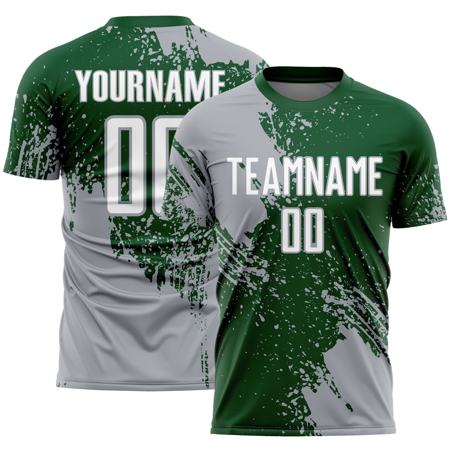 Custom Green White-Gray Abstract Brush Stroke Sports Sublimation Soccer Uniform Jersey - Main View