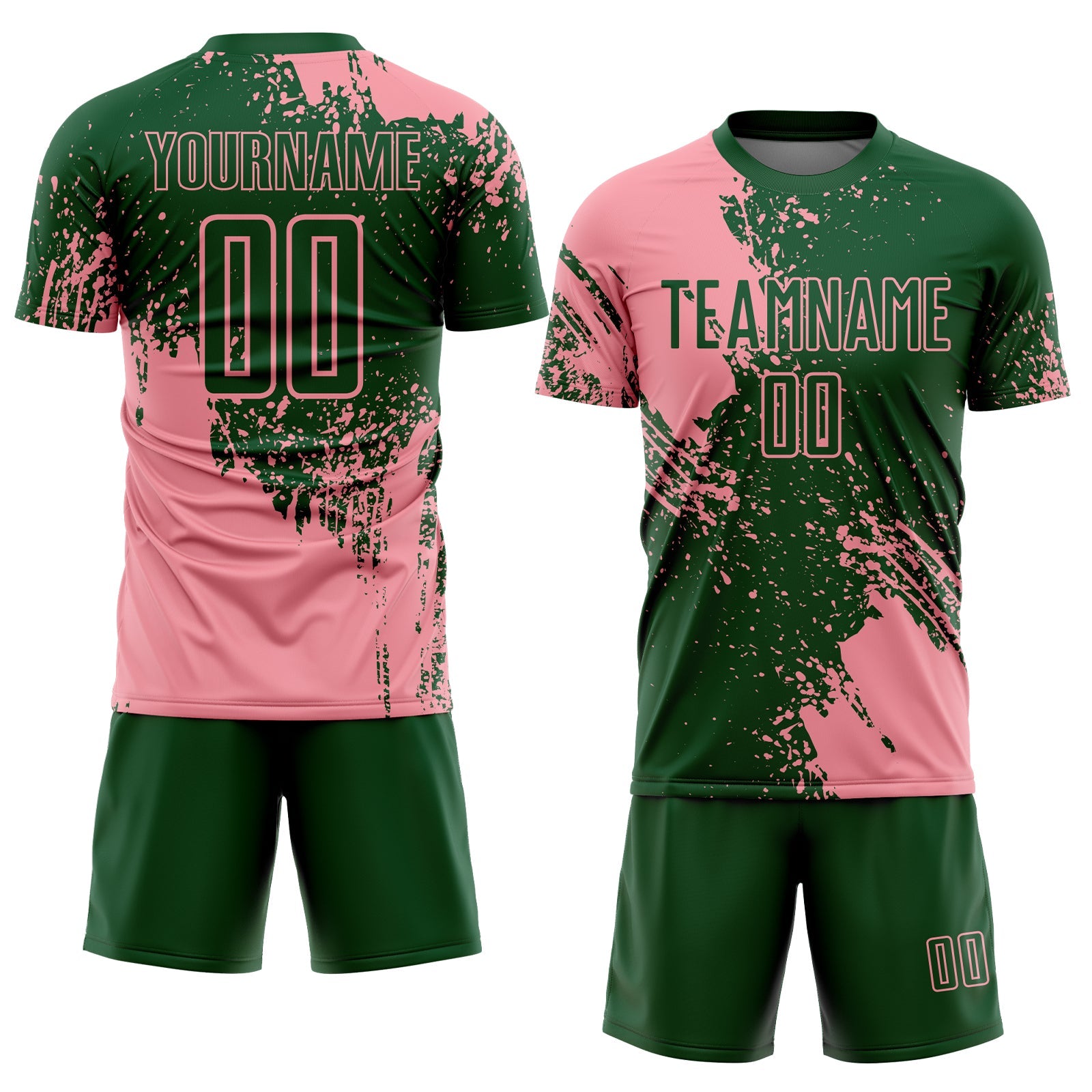 Custom Green Medium Pink Abstract Brush Stroke Sports Sublimation Soccer Uniform Jersey view 2