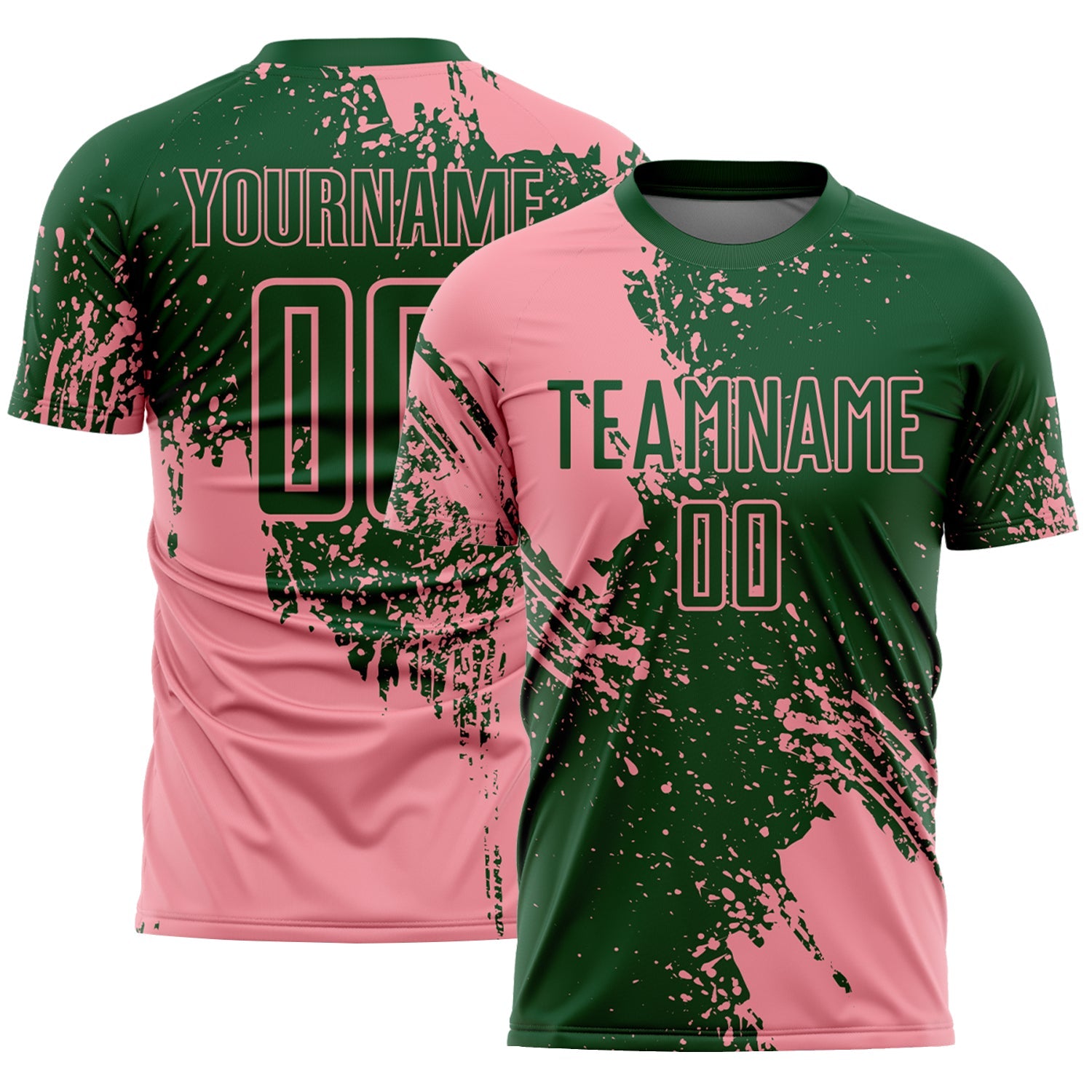Custom Green Medium Pink Abstract Brush Stroke Sports Sublimation Soccer Uniform Jersey - Main View