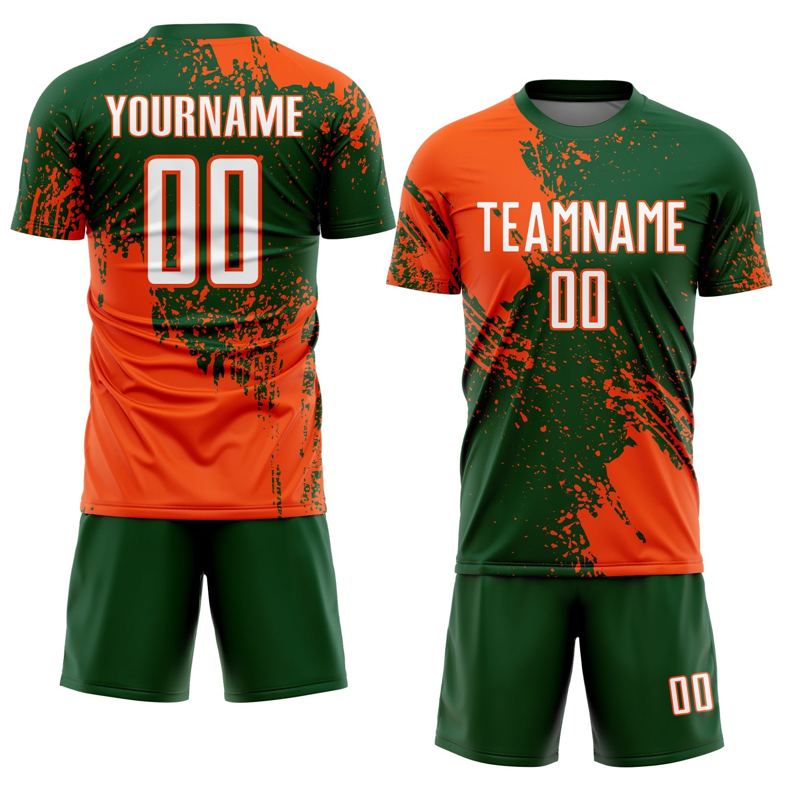 Custom Green White-Orange Abstract Brush Stroke Sports Sublimation Soccer Uniform Jersey view 2