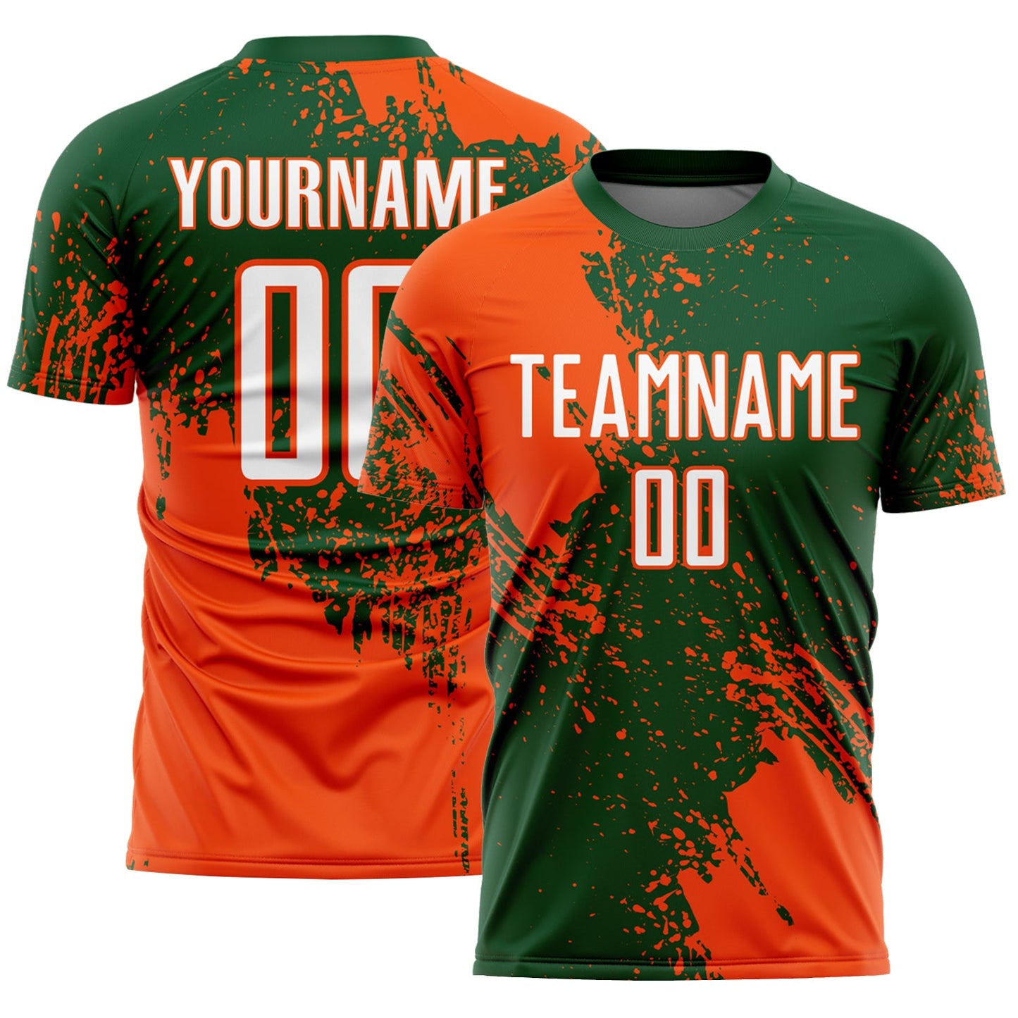 Custom Green White-Orange Abstract Brush Stroke Sports Sublimation Soccer Uniform Jersey - Main View