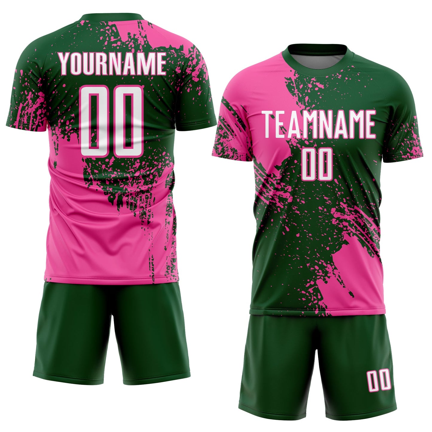 Custom Green White-Pink Abstract Brush Stroke Sports Sublimation Soccer Uniform Jersey view 2