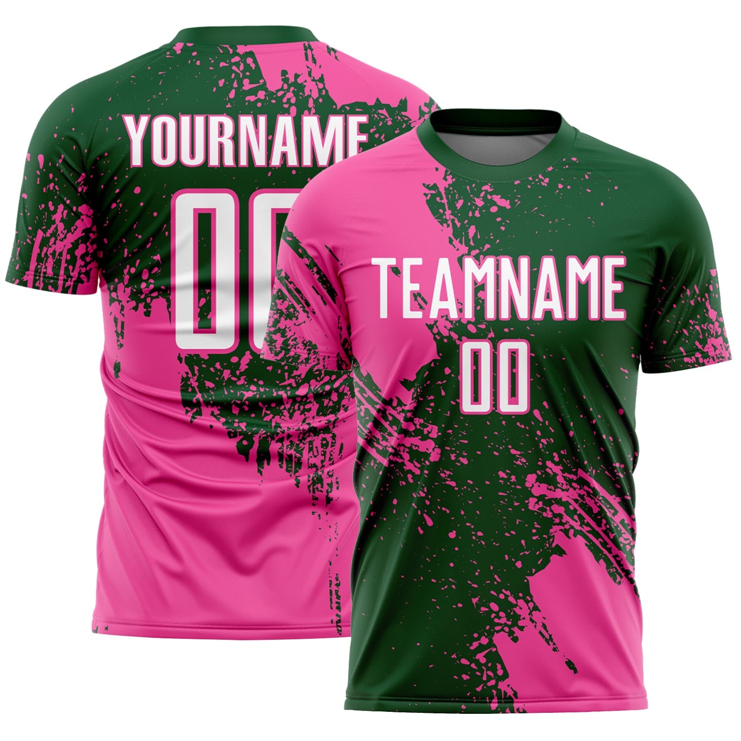 Custom Green White-Pink Abstract Brush Stroke Sports Sublimation Soccer Uniform Jersey - Main View