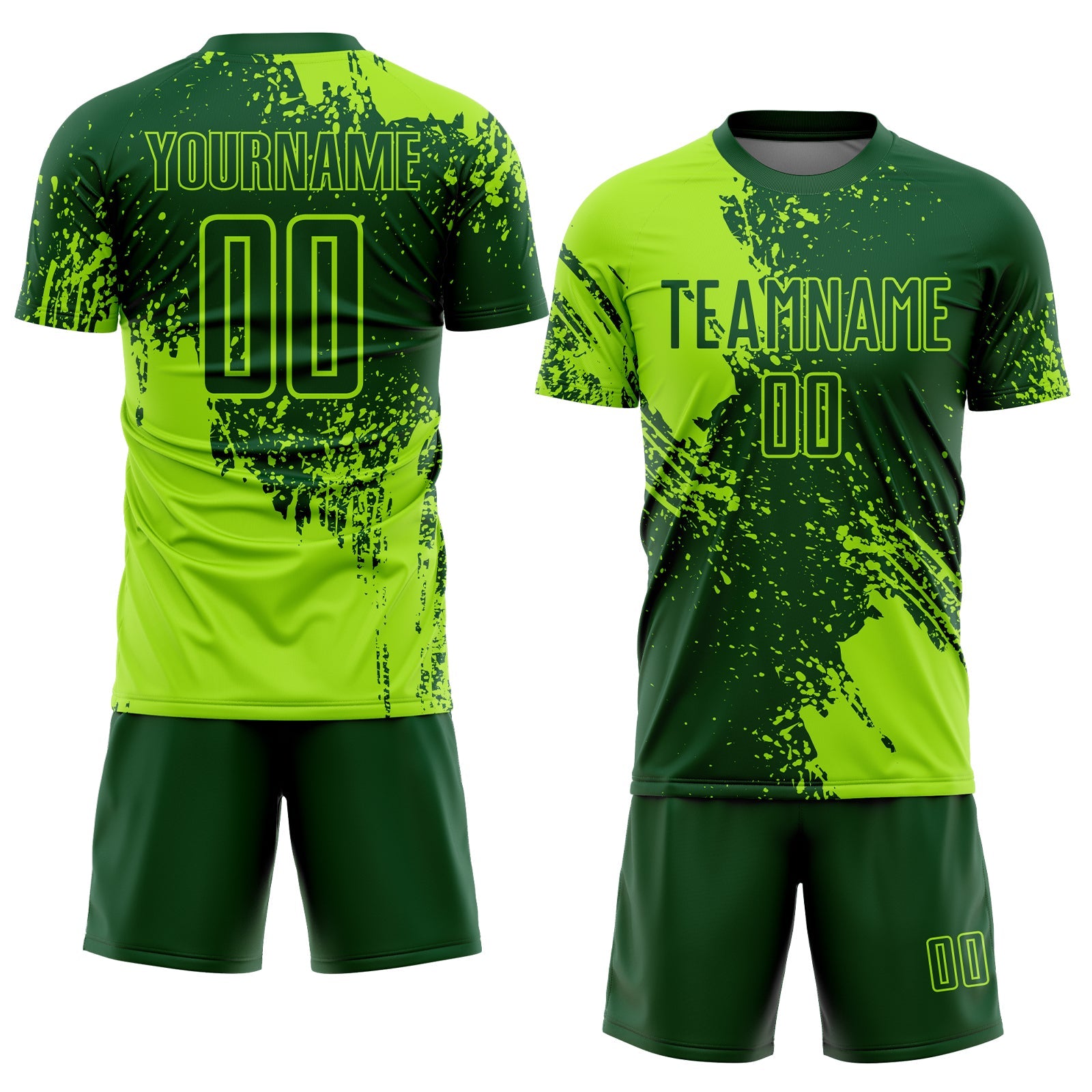 Custom Green Neon Green Abstract Brush Stroke Sports Sublimation Soccer Uniform Jersey view 2