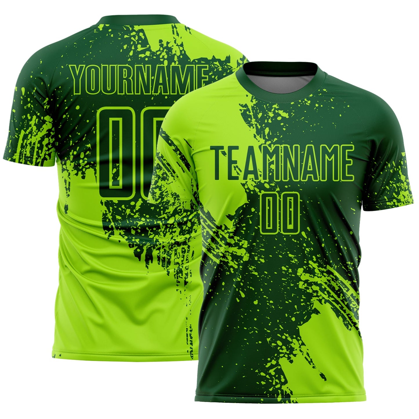 Custom Green Neon Green Abstract Brush Stroke Sports Sublimation Soccer Uniform Jersey - Main View