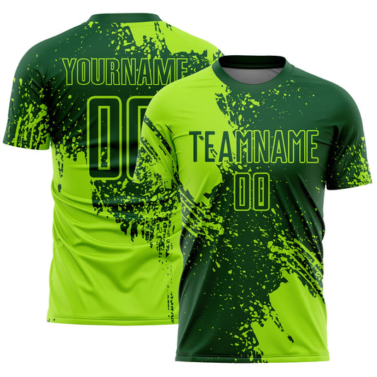 Custom Green Neon Green Abstract Brush Stroke Sports Sublimation Soccer Uniform Jersey - Main View