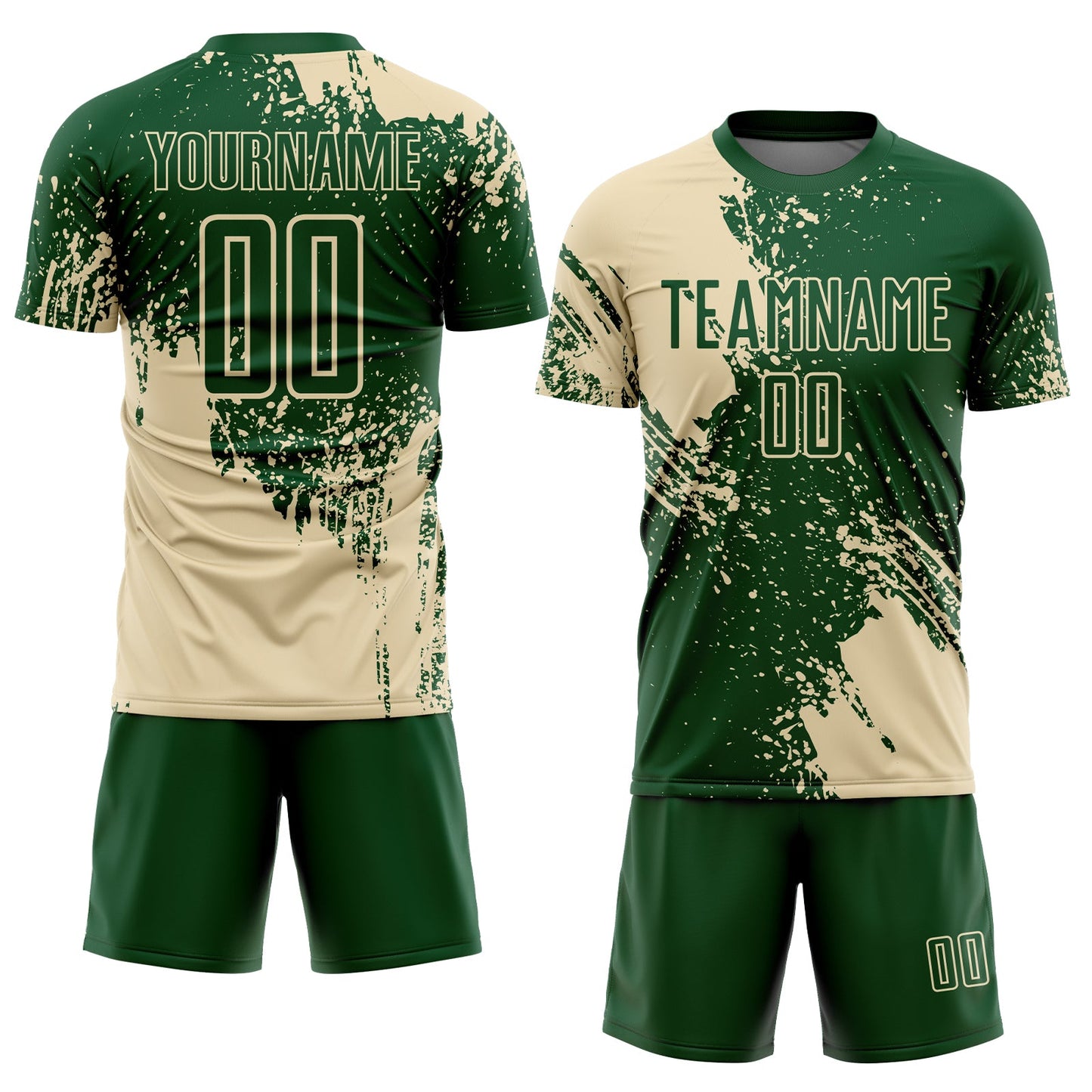 Custom Green Cream Abstract Brush Stroke Sports Sublimation Soccer Uniform Jersey view 2