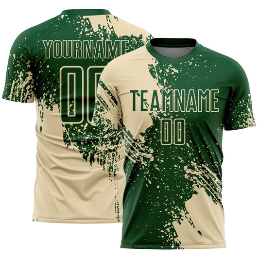 Custom Green Cream Abstract Brush Stroke Sports Sublimation Soccer Uniform Jersey - Main View