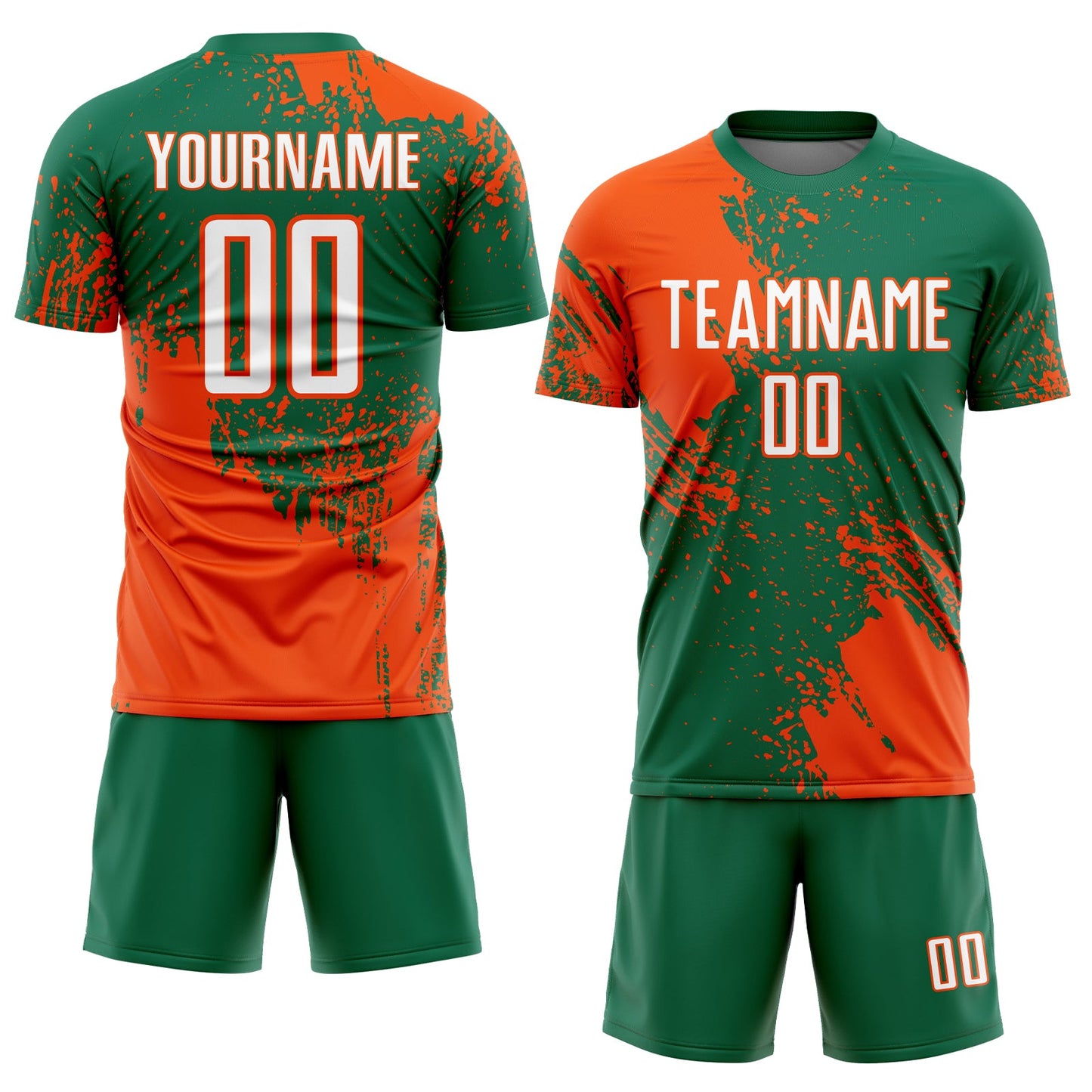 Custom Kelly Green White-Orange Abstract Brush Stroke Sports Sublimation Soccer Uniform Jersey view 2