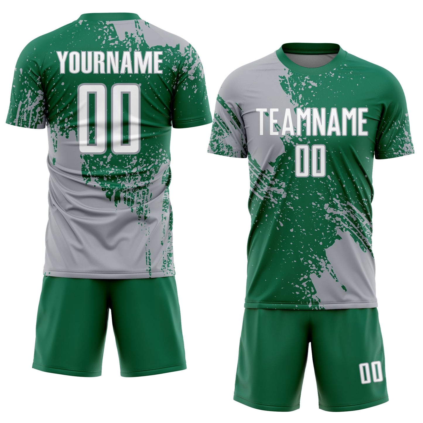 Custom Kelly Green White-Gray Abstract Brush Stroke Sports Sublimation Soccer Uniform Jersey view 2