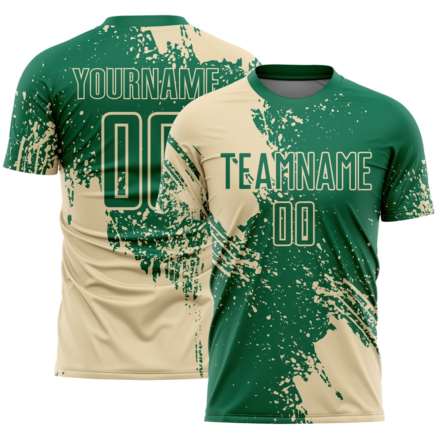 Custom Kelly Green Cream Abstract Brush Stroke Sports Sublimation Soccer Uniform Jersey - Main View