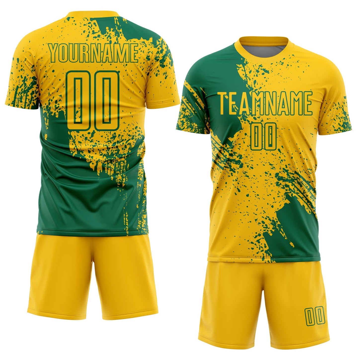 Custom Yellow Kelly Green Abstract Brush Stroke Sports Sublimation Soccer Uniform Jersey view 2