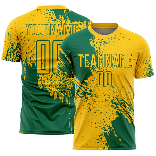 Custom Yellow Kelly Green Abstract Brush Stroke Sports Sublimation Soccer Uniform Jersey - Main View