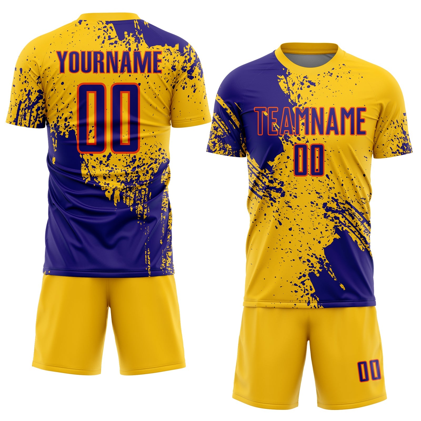 Custom Yellow Dark Purple-Orange Abstract Brush Stroke Sports Sublimation Soccer Uniform Jersey view 2