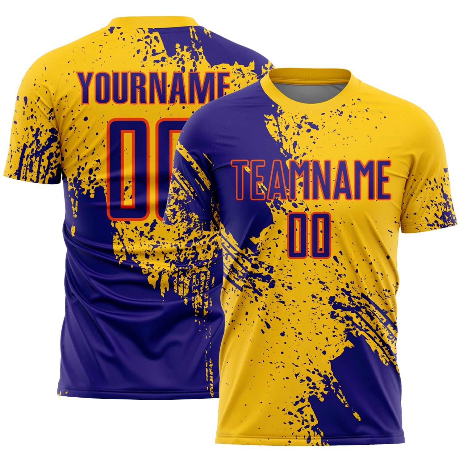 Custom Yellow Dark Purple-Orange Abstract Brush Stroke Sports Sublimation Soccer Uniform Jersey - Main View